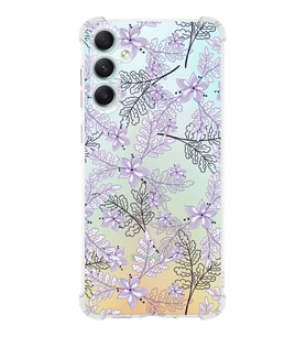 Samsung Galaxy A34 Uyumlu Köşe Korumalı Antişok Kapak Floral Lila Tasarımlı Şeffaf Silikon Kılıf