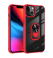 Uyumlu Model Apple iPhone 13 Mini Kılıf Şeffaf Sararmaz Yüzüklü Mola Kapak (Kırmızı)