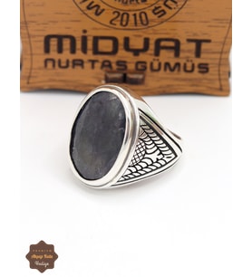 Lapis Lazuli Taşlı Motifli 925 Ayar Gümüş Erkek Yüzük 201024918