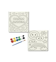 Okul Etkinliği-2'li Tuval Boyama Seti. 20x20 Cm Uv Baskı 6 Akrilik Boya 1 Fırça-model-296