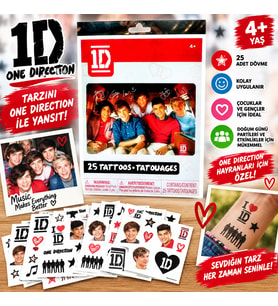 One Direction Dövme Seti 25 Adet Geçici Çocuk Dövmesi Eğlenceli Tattoo Seti 4+ Yaş