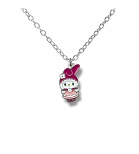Pembe Elbiseli My Melody Figürlü Kolye – 60 cm Zincirli Sevimli Sanrio Takı (Gümüş)