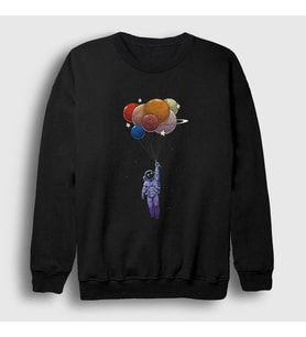 Presmono Unisex Siyah Balloons Astronaut Space Astronot Uzay Sweatshirt 282148tt