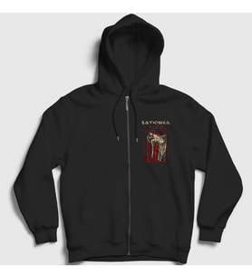 Presmono Unisex Siyah Love Batushka Fermuarlı Kapüşonlu Sweatshirt 384208tt