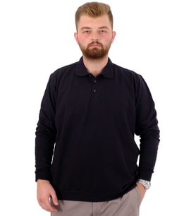 Mode XL Büyük Beden Erkek Polo Yaka Sweatshirt Nakışlı U24340 Siyah