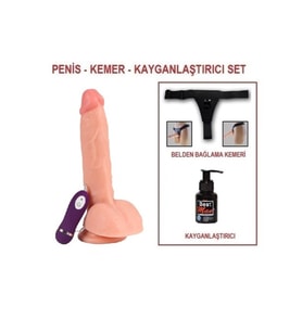 24,5 cm Belden Bağlamalı Titreşimli Realistik Dildo Penis Set