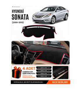 HYUNDAİ SONATA (2009-2015) Uyumlu Torpido Örtüsü Torpido Kılıfı - Siyah Kırmızı