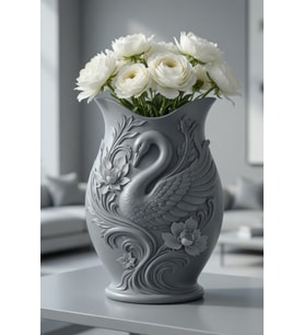 MYCRAFT3D Kuğu Desenli Dekoratif Vazo 15 cm  3D Baskılı Mat Dokulu Şık Masa ve Raf Dekoru