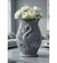 MYCRAFT3D Kuğu Desenli Dekoratif Vazo 15 cm  3D Baskılı Mat Dokulu Şık Masa ve Raf Dekoru