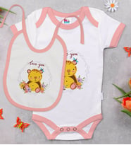 BK Kids Love You Tasarımlı Pembe Bebek Body Zıbın ve Mama Önlüğü Hediye Seti-1