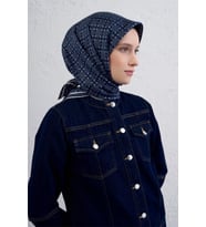 Armine Tivil Saf İpek Eşarp 9440 - 53 Lacivert Karışık Desen
