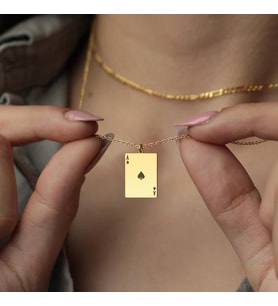 Kişiye Özel 925 Ayar Gümüş Maça As Kolye (Gold)