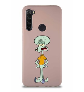 Xiaomi Redmi Note 8 Soft Premier Kapak Squidward Dokunaç Tasarımlı Silikon Kılıf - Pudra (Şeffaf)