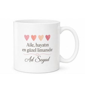 İsimli Dörtlü Kupa Seti Aile Özel Tasarım Baskılı Porselen Bardak Hediye