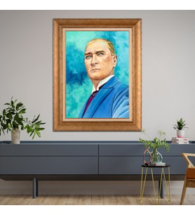 Altın Paspartulu Atatürk  Çerçeveli Tablo C905 (Gold)