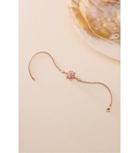 925 Ayar Gümüş Rose Kaplama Doç Zincirli Pembe Taşlı Lotus Çiçeği Bileklik