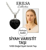 Sertifikalı Kalp Model Siyah Varisit Taşı Kolye – Korkuyu Azaltan ve Sakinleştiren Taş (Çok Renkli)