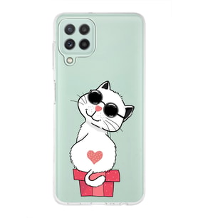 Samsung Galaxy A22 Uyumlu Kapak Cool Cat Tasarımlı Şeffaf Silikon Kılıf
