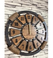 Kişiye Özel Halatlı Dekoratif Ahşap Duvar Saati 40 cm