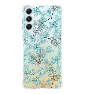 Samsung Galaxy A34 Uyumlu Köşe Korumalı Antişok Kapak Floral Su Yeşili Tasarımlı Şeffaf Kılıf