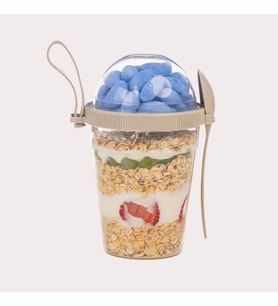 600 ml Grano Müsli Kabı Kaşıklı Hazneli Meyveli Yoğurt Kabı Piknik İş Atıştırmalık Gevrek Diyet Tutamaçlı Müsli Granola Süt Bardağı Gıda Saklama Kabı (1, Krem)