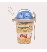 600 ml Grano Müsli Kabı Kaşıklı Hazneli Meyveli Yoğurt Kabı Piknik İş Atıştırmalık Gevrek Diyet Tutamaçlı Müsli Granola Süt Bardağı Gıda Saklama Kabı (1, Krem)