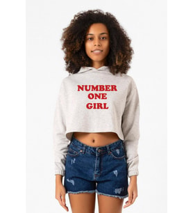 Rose Number One Girl Beyaz Kırçıllı Kadın Crop Kapşonlu