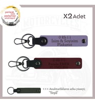 Otomobil Sahipleri İçin İsim Plaka ve 0 Rh (-) Kan Grubu Yazılı 2' li Anahtarlık Set, Mor-Bordo-Ysl (Çok Renkli)