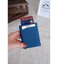Mekanizmalı Otomatik Hakiki Deri Kartlık (Mavi)