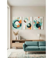 Modern Geometrik Denge 3’lü Ahşap Çerçeveli Tablo Seti