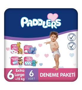 Paddlers Bebek Bezi 6 Numara X-Large (15+ Kg) 6 Adet – Deneme Paketi, Yüksek Emicilik