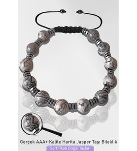 Sertifikalı Silver Hematitli Doğal Gri Harita Jasper Taşı Bileklik - Ayarlamalı (Çok Renkli)