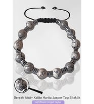 Sertifikalı Silver Hematitli Doğal Gri Harita Jasper Taşı Bileklik - Ayarlamalı (Çok Renkli)