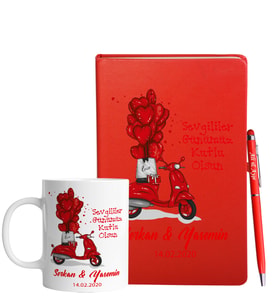 Sevgililer Gününe Özel Kırmızı Defter Kalem & Kupa Hediye Seti 13