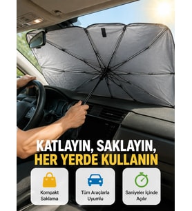 Dayanıklı UPE Alaşımlı Şemsiye Tipi Araç Güneşliği - Kolay Katlanır Yeni Nesil