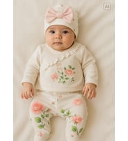 Organik Love Roses 5'li Hastane Çıkış Set Ekru