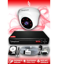 BAYICAM 1 Kameralı Dome 1 İç Kamera Set 2 TB HDD Full HD Gece Görüşlü Güvenlik Kamerası Sistemi