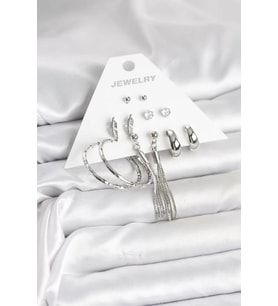 Gümüş Renk Pirinç 6 Çiftli Kadın Küpe Seti - TJ-BKP11331