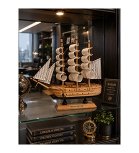 İsime Kişiye Özel Dekoratif Premium Ahşap El Yapımı Yelkenli Gemi Maketi 24 x 24CM Biblo Hediye 529B
