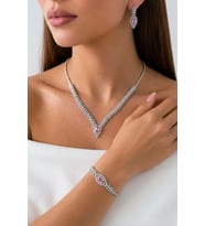 Gümüş Pazarım Prenses Serenadı Pembe Taşlı Gerdanlık Gümüş Set