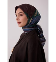 Geometrik Desen %100 Twill İpek Eşarp BE23