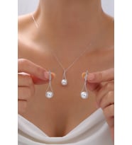 İnci Gümüş Kolye Ve Küpe Seti 925 Ayar Gümüş Set