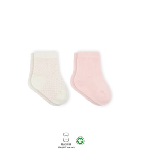 Puan Derby Penye Soket Çorap 2'Li BS10103 Pembe Ekru
