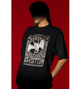 Tasarım Led-Zeppelin Rock Metal Müzik Grubu Baskılı Unisex Oversize Tişört