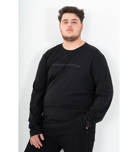Maraton Büyük Beden Erkek Bisiklet Yaka Siyah Sweatshirt