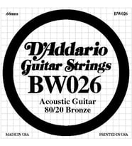 D'Addario BW026 .026 Akustik Gitar Tek Teli - G/Sol Notası (Aksesuar)  80/20 Bronz Alaşım, Net Ses Projeksiyonu ve Uzun Ömürlü Kullanım