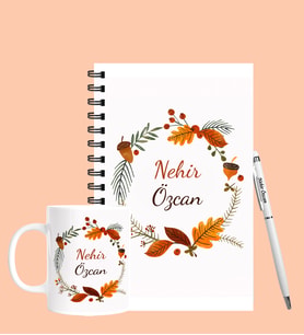Kişiye Özel Ahşap Defter Kalem & Kupa Hediye Seti 97