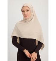 Wafa A1121 Mat Saten Pano Jakarlı Eşarp 110x110cm - Bej