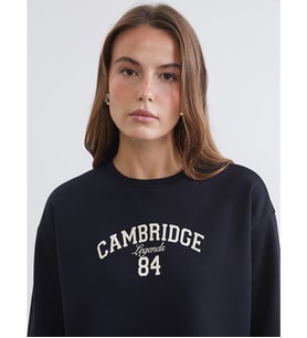 LCW Comfort Siyah Cambridge Baskılı Oversize Kadın Sweatshirt