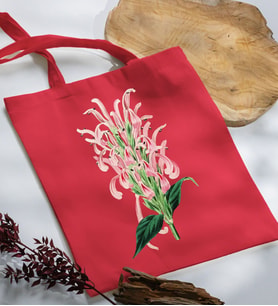 BK Gift Çiçek Tasarımlı Kırmızı Kumaş Bez Çanta, Baskılı Omuz Çantası, Alışveriş Çantası, Arkadaşa Hediye-8